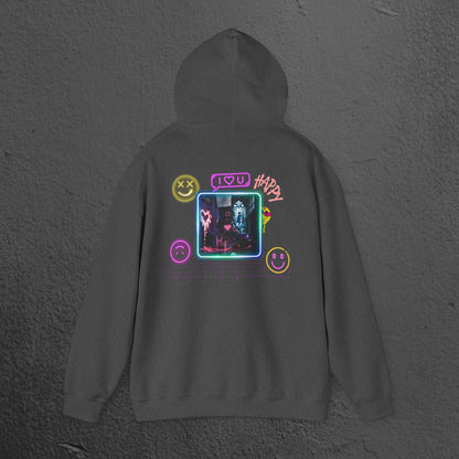 Neon Smiley Face Collage Hoodie Printify