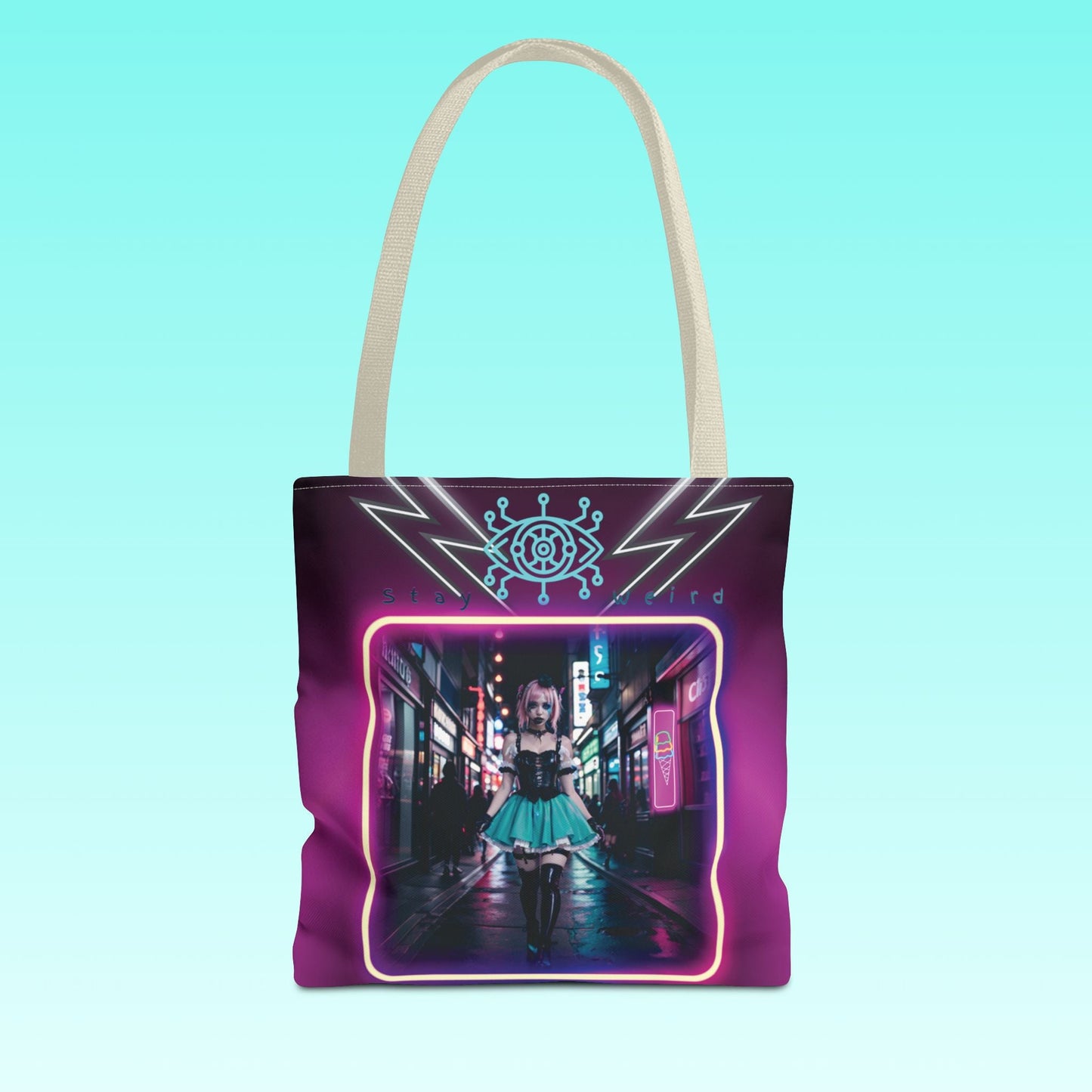 Neon Cyberpunk Girl Tote Bag Printify