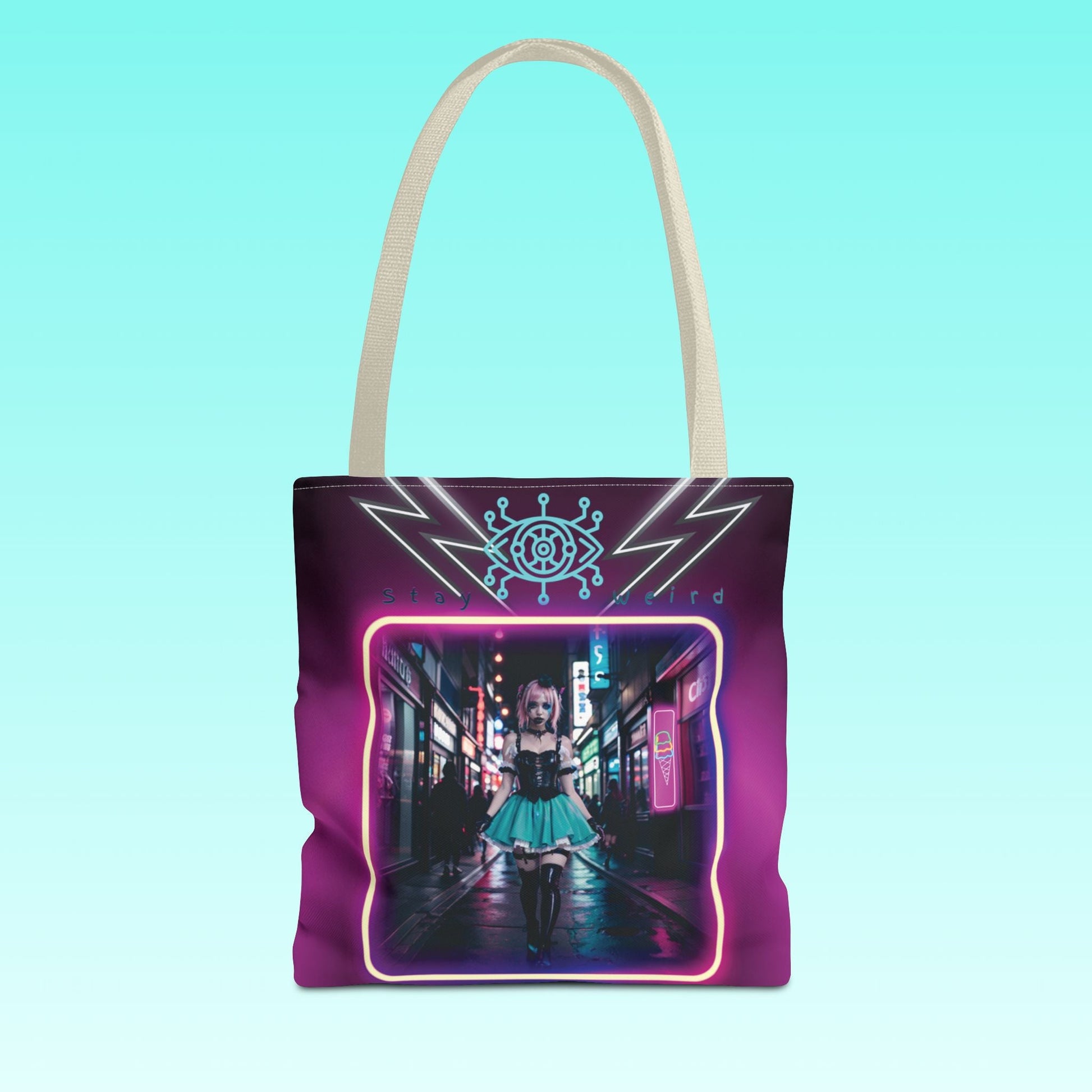 Neon Cyberpunk Girl Tote Bag Printify