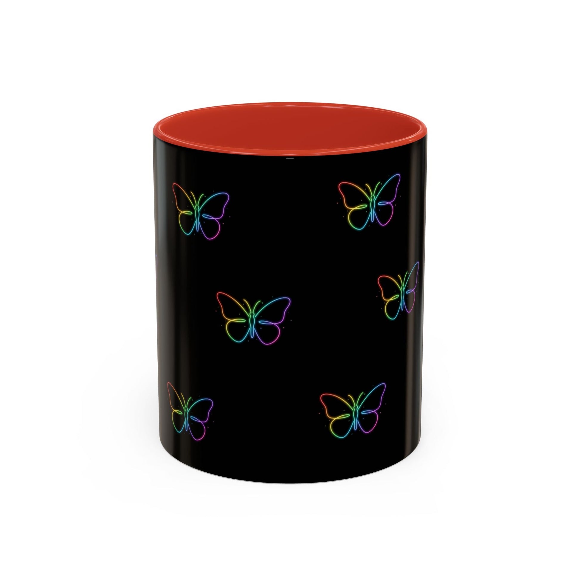 Rainbow Neon Butterfly Mug | Black Accent Coffee Mug Printify