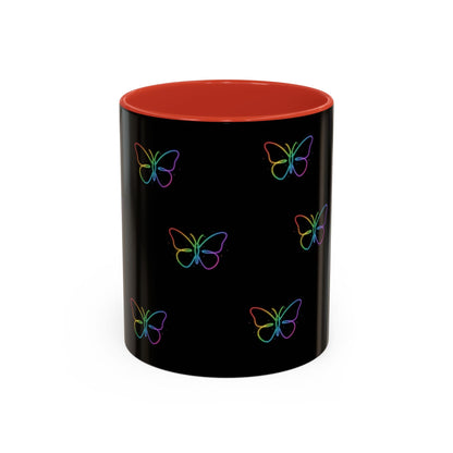 Rainbow Neon Butterfly Mug | Black Accent Coffee Mug Printify