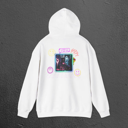 Neon Smiley Face Collage Hoodie Printify