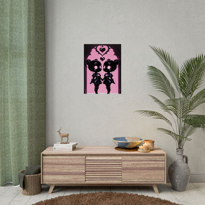 Rolled Poster, Gothic Kawaii Twin Dolls Pink Heart Art Print Printify