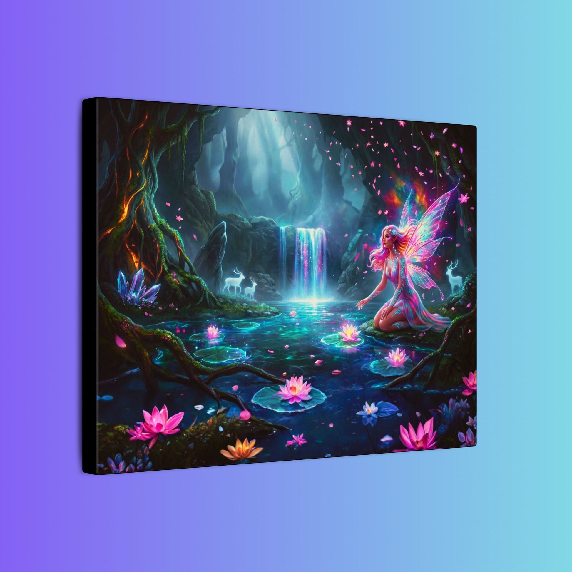 Moonlit Fairy Waterfall Matte Canvas Wall Art Printify