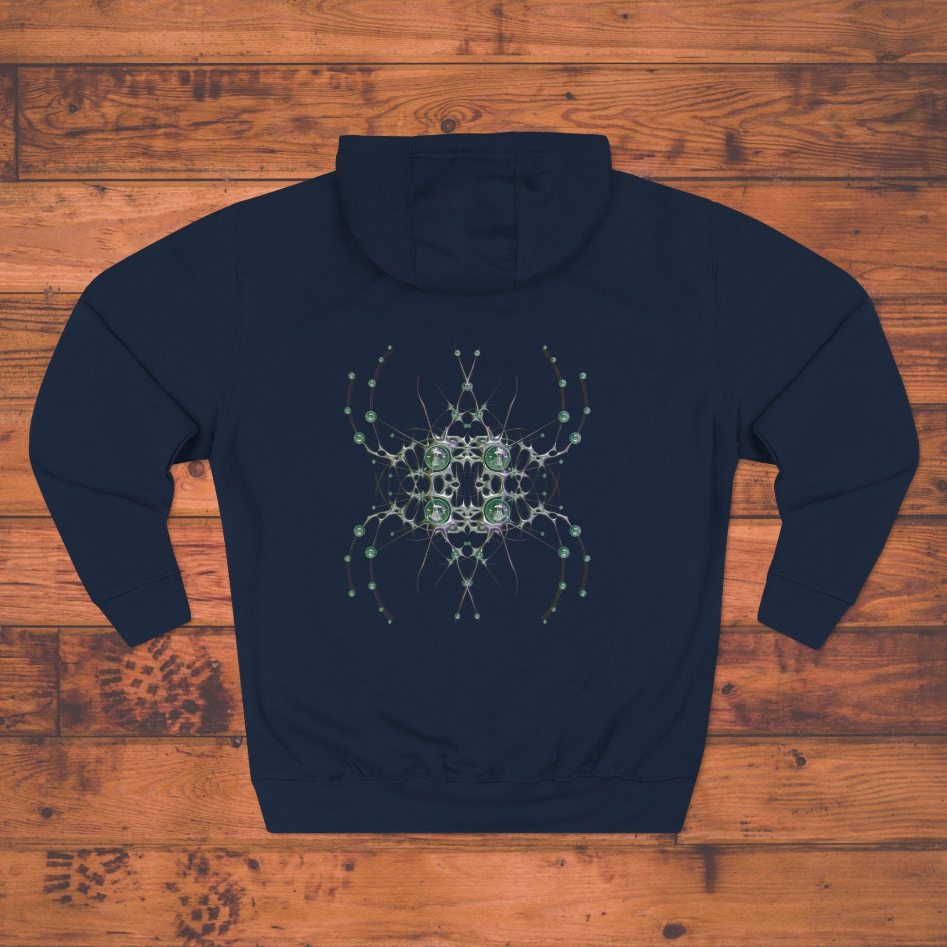 Kaleidoscope Geometric Hoodie, Symmetrical Green Mandala Back Print Printify