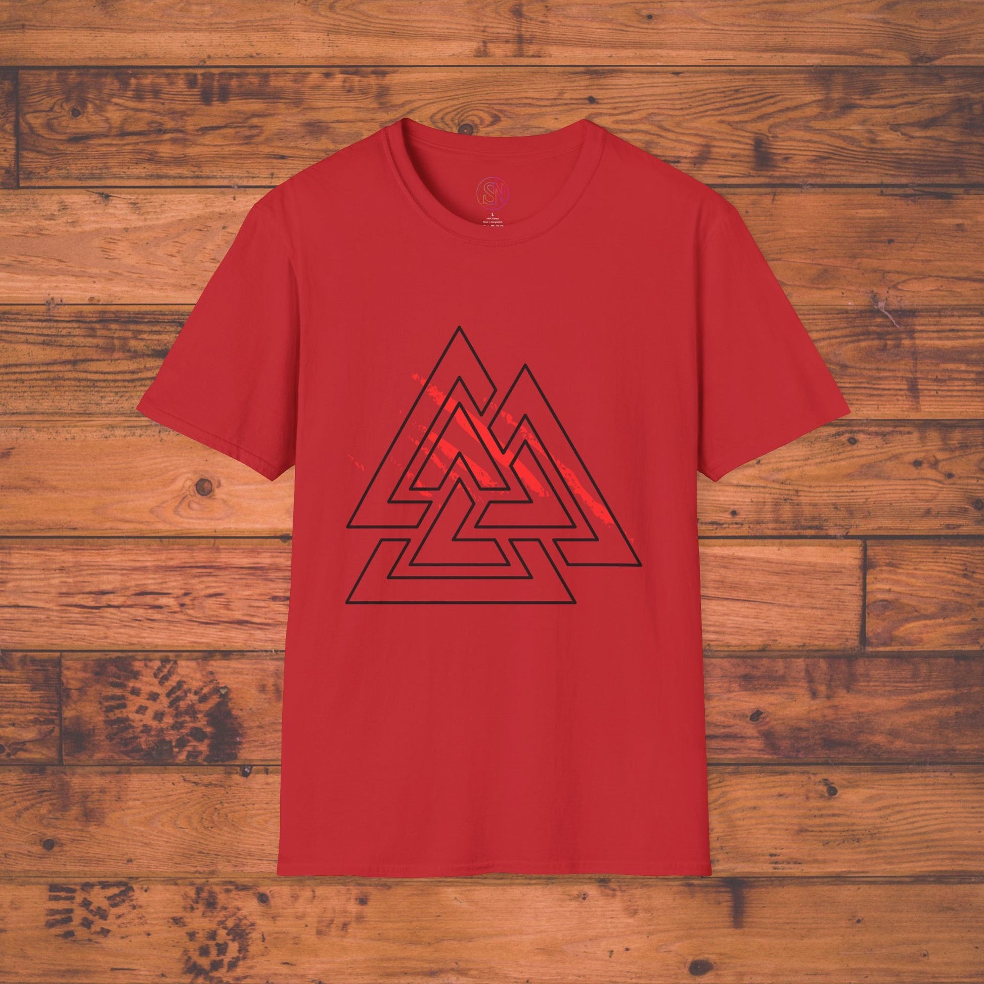 Valknut Rune T-Shirt, Distressed Norse Symbol Tee Printify