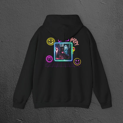 Neon Smiley Face Collage Hoodie Printify