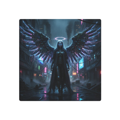 Neon Fallen Angel Metal Art Sign | Cyberpunk Winged Figure Printify