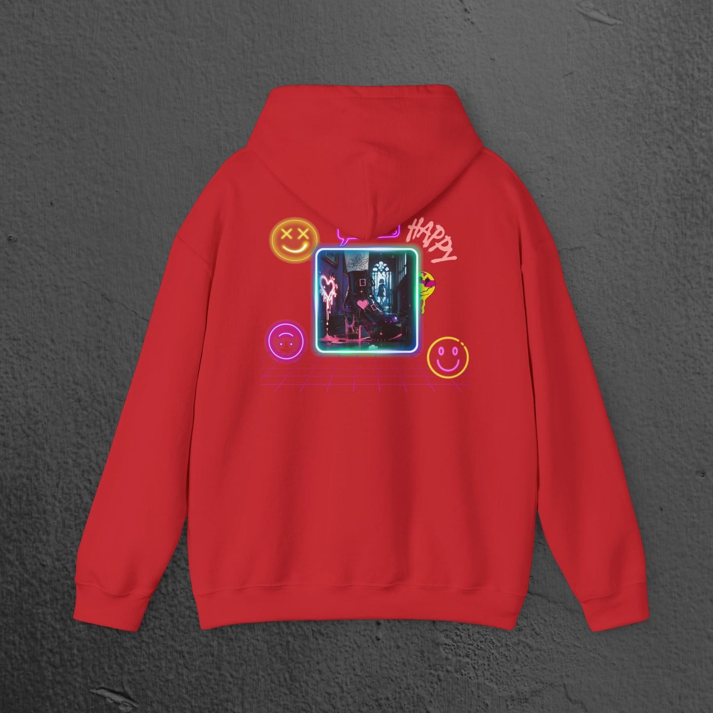 Neon Smiley Face Collage Hoodie Printify