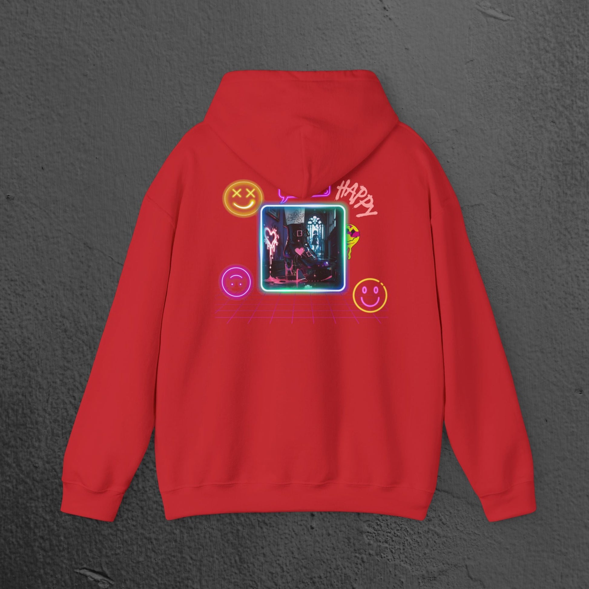 Neon Smiley Face Collage Hoodie Printify
