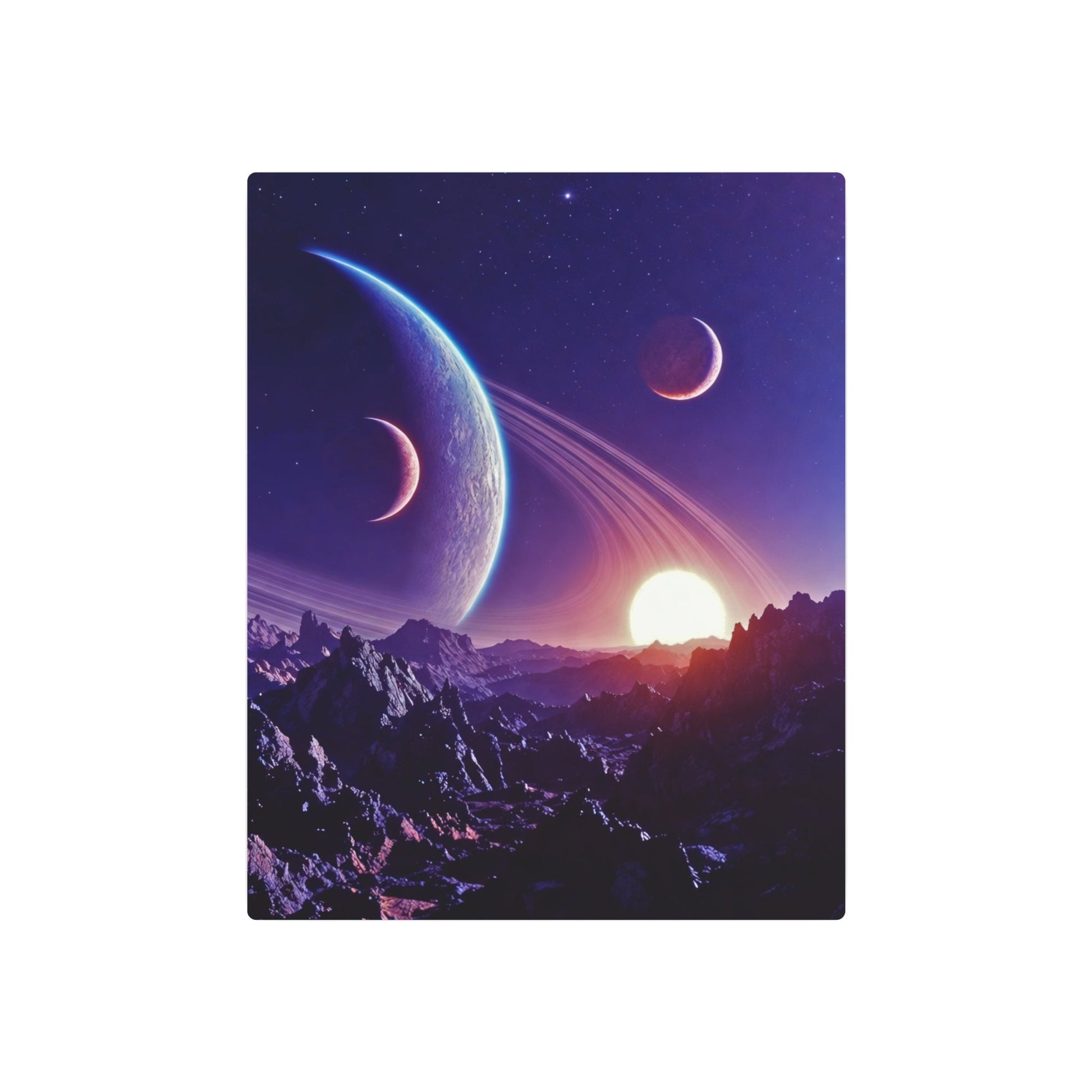 Cosmic Planet Sunset Metal Art Sign | Space Landscape Wall Decor Printify