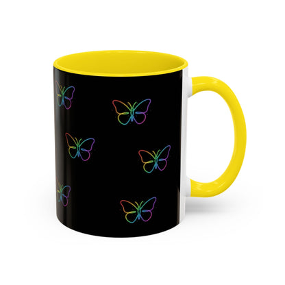 Rainbow Neon Butterfly Mug | Black Accent Coffee Mug Printify