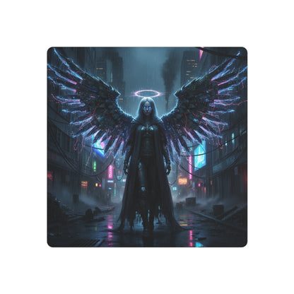 Neon Fallen Angel Metal Art Sign | Cyberpunk Winged Figure Printify