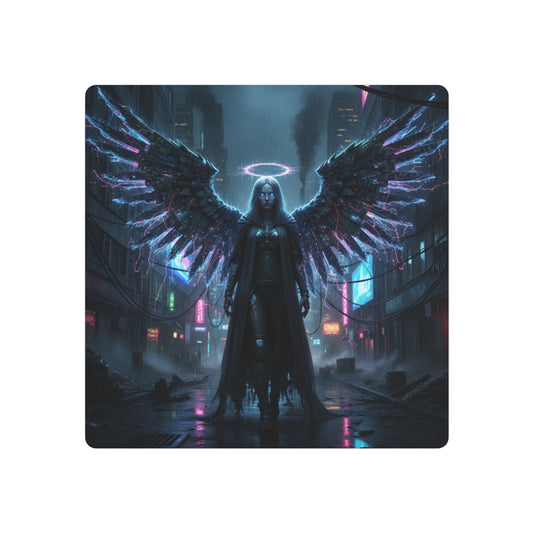 Neon Fallen Angel Metal Art Sign | Cyberpunk Winged Figure Printify