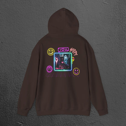 Neon Smiley Face Collage Hoodie Printify