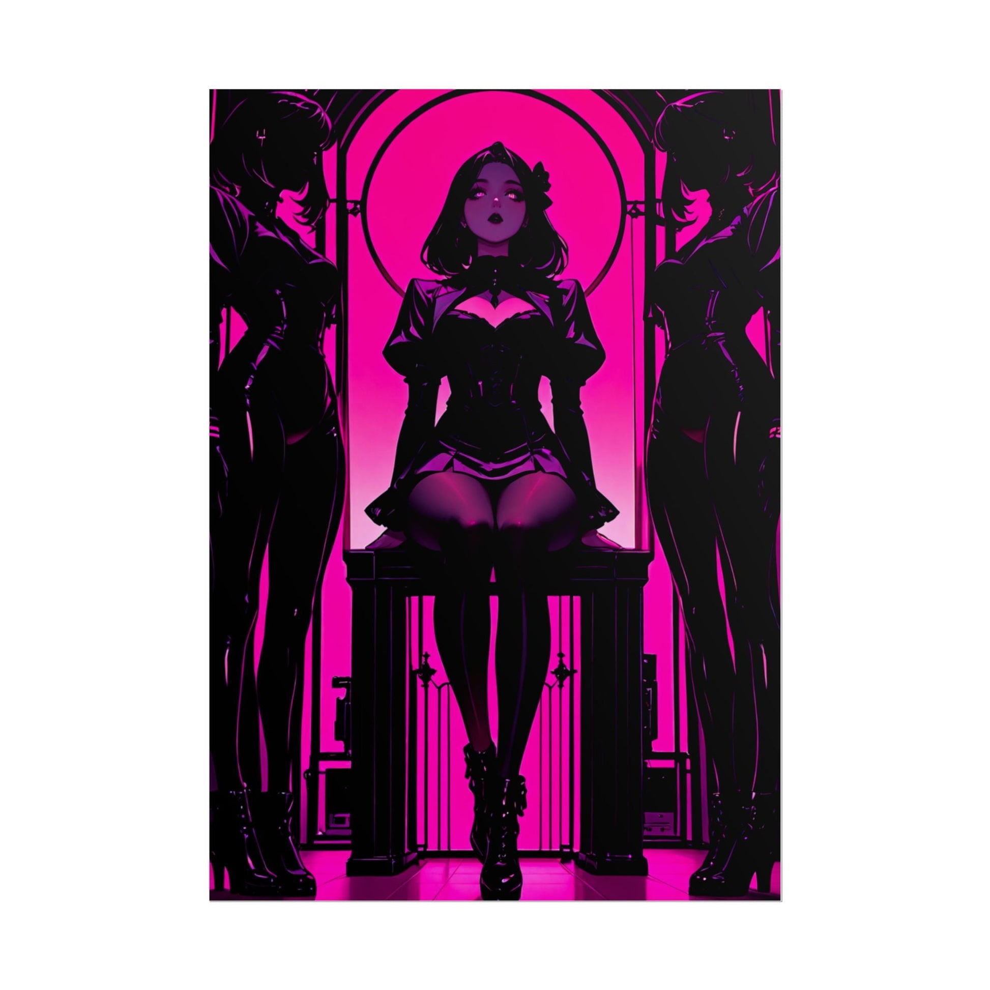 Neon Noir Femme Fatale Poster — Pink Gothic Art Print (Rolled Poster) Printify