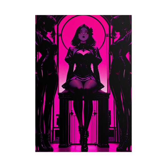 Neon Noir Femme Fatale Poster — Pink Gothic Art Print (Rolled Poster) Printify