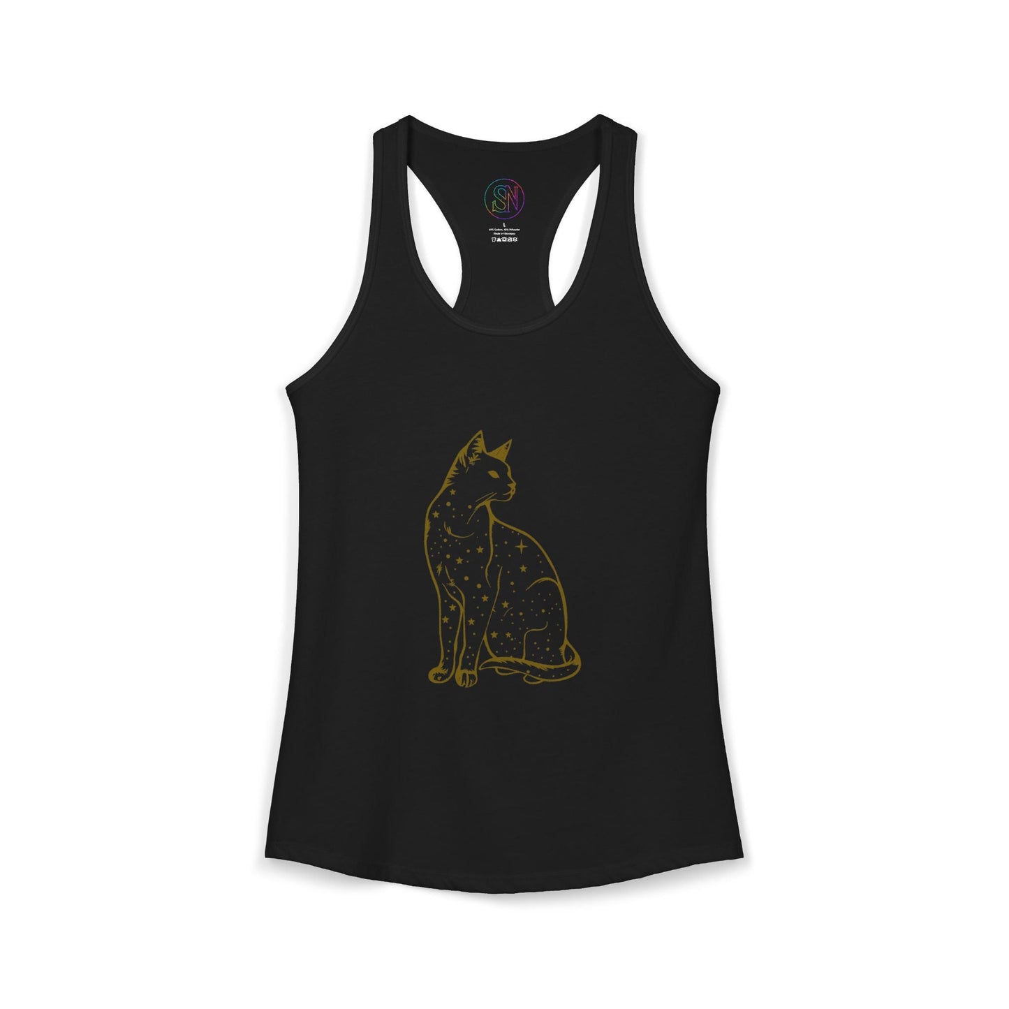 Women's Ideal Racerback Tank with Mystical Cat Illustration Printify