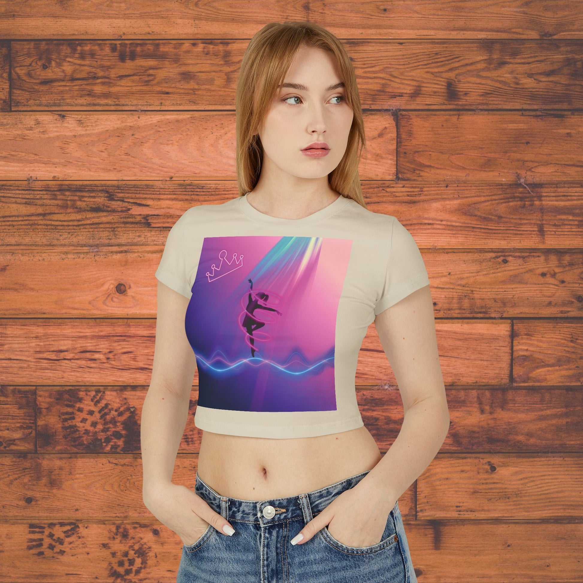 Neon Aerialist Dancer Crop Tee | Pink Purple Vaporwave Printify