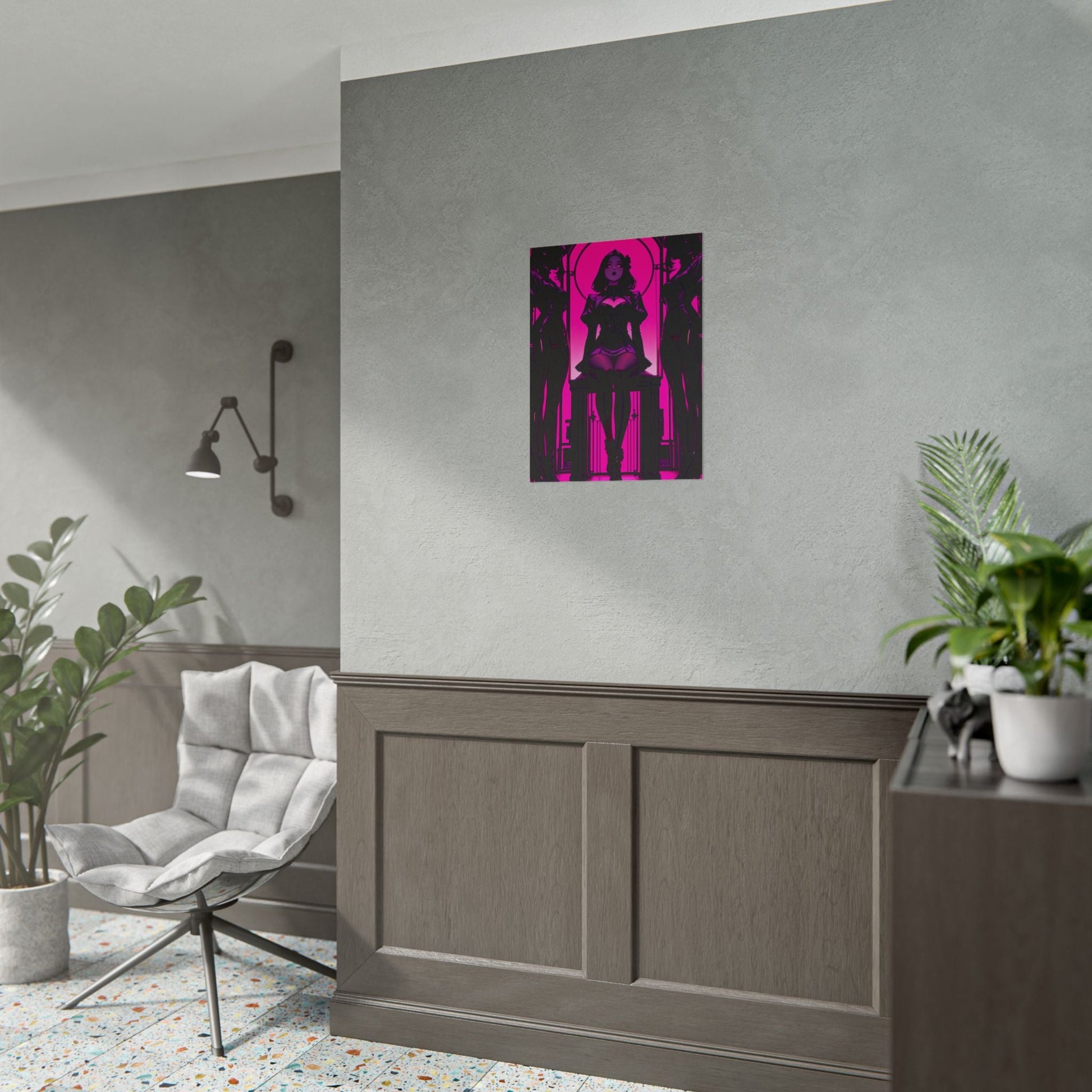 Neon Noir Femme Fatale Poster — Pink Gothic Art Print (Rolled Poster) Printify