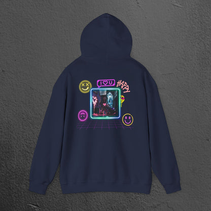 Neon Smiley Face Collage Hoodie Printify