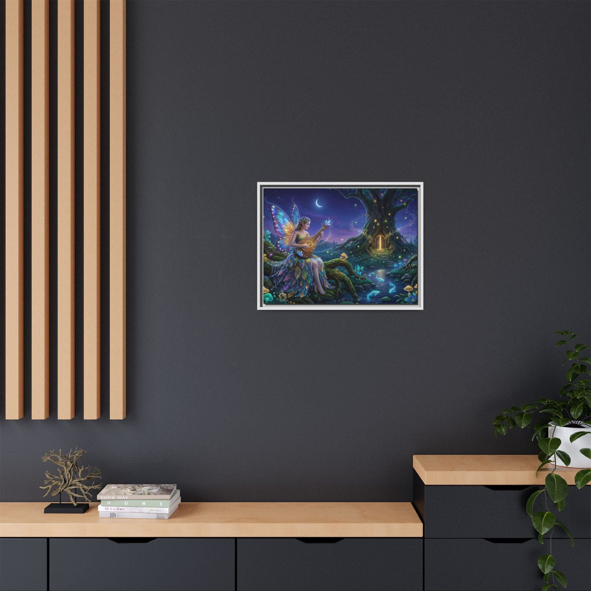 Fairy Musician Painting, Matte Canvas Framed Fantasy Wall Art Printify