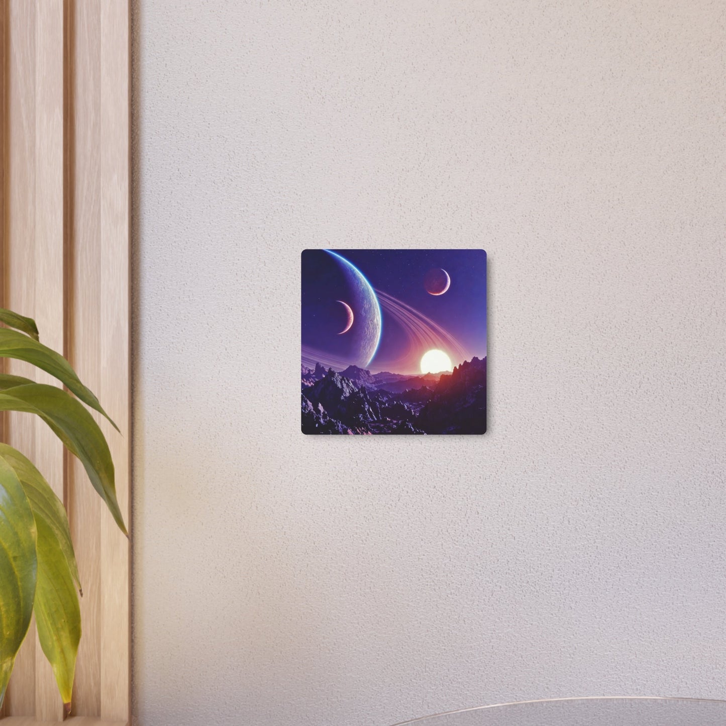 Cosmic Planet Sunset Metal Art Sign | Space Landscape Wall Decor Printify