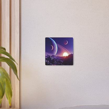 Cosmic Planet Sunset Metal Art Sign | Space Landscape Wall Decor Printify