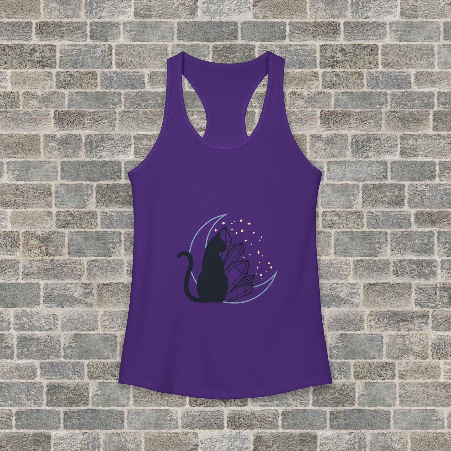Women's Ideal Racerback Tank with Lunar Cat and Crystals Printify