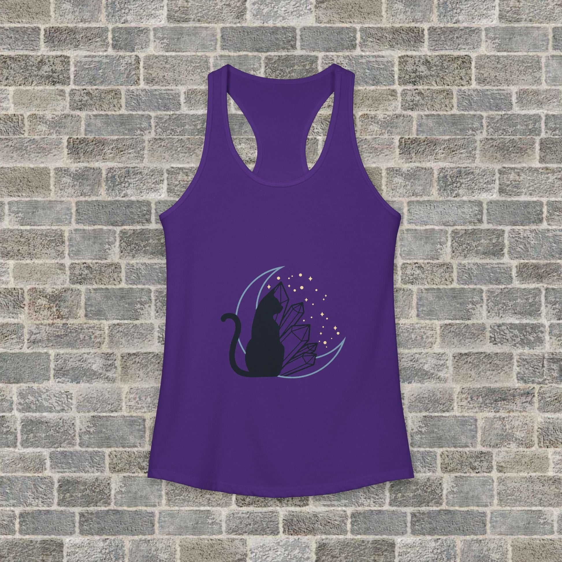 Women's Ideal Racerback Tank with Lunar Cat and Crystals Printify